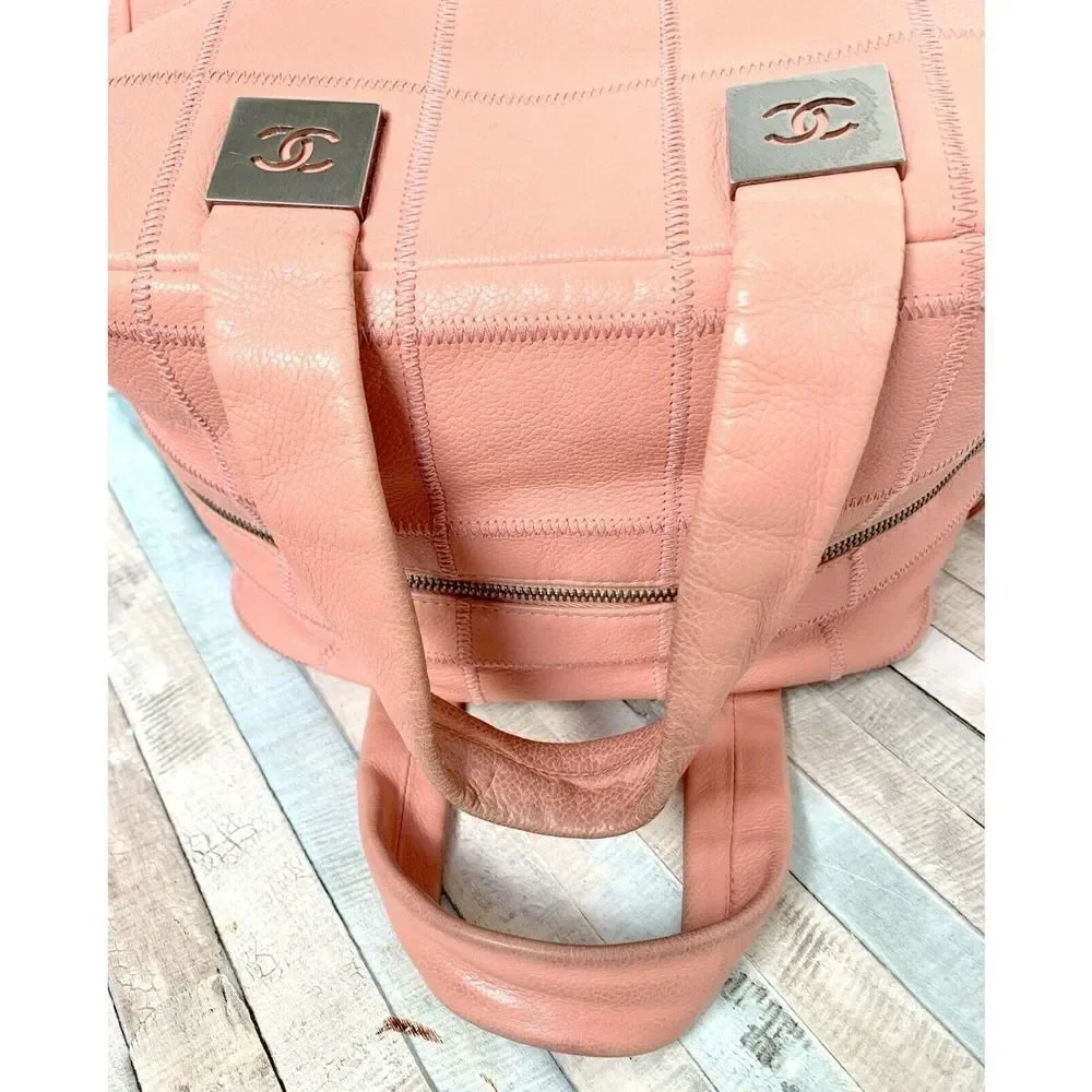 AUTHENTIC CHANEL CAVIAR PINK STITCH LEATHER MEDIUM ZIP TOP SQUARE PURSE HANDBAG - Picture 11 of 11